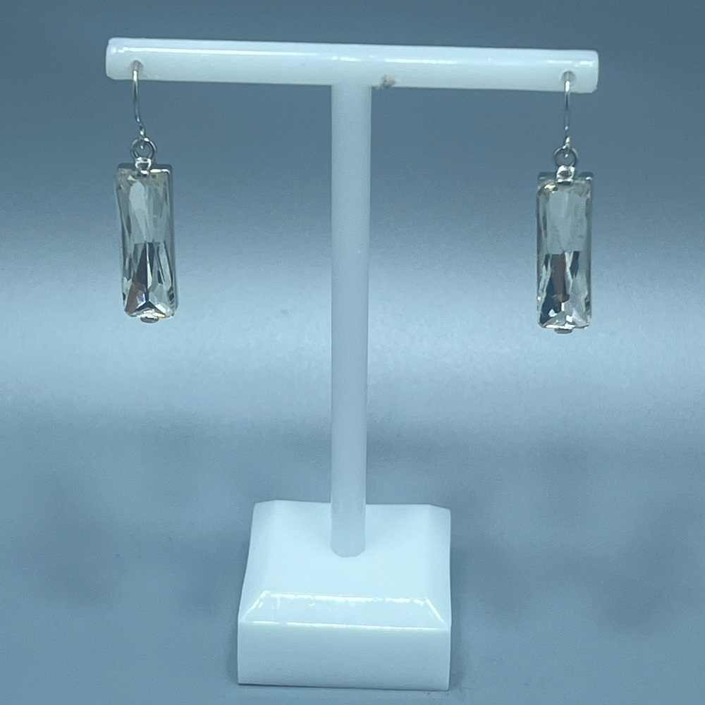 Rectangular Crystal Drop Earrings In Silver-Plate - image 6